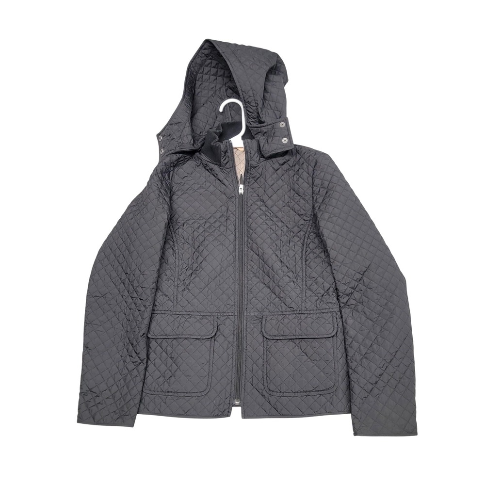 Brooks Brothers Jacket Womens 4 Black Quilted Hooded Zip Front Coat Lightweight